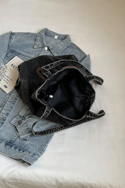 Medium Denim Tote Bag - Premium Tote Bag from Trendsi - Just $32.99! Shop now at Handbags Specialist Headquarter