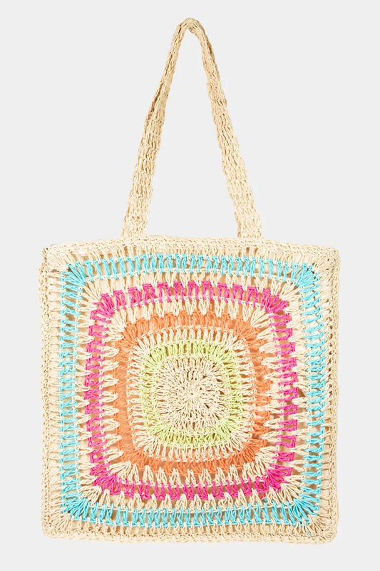Fame Rainbow Crochet Knit Tote Bag - Premium Tote Bag from Trendsi - Just $34.99! Shop now at Handbags Specialist Headquarter