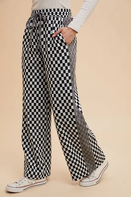 Annie Wear Drawstring Checkered Wide Leg Pants - Premium Bottoms from Trendsi - Just $48.58! Shop now at Handbags Specialist Headquarter