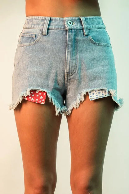 VERY J Raw Hem Pocketed Contrast Washed Denim Shorts - Premium Women / Jeans & Denim from Trendsi - Just $37.78! Shop now at Handbags Specialist Headquarter