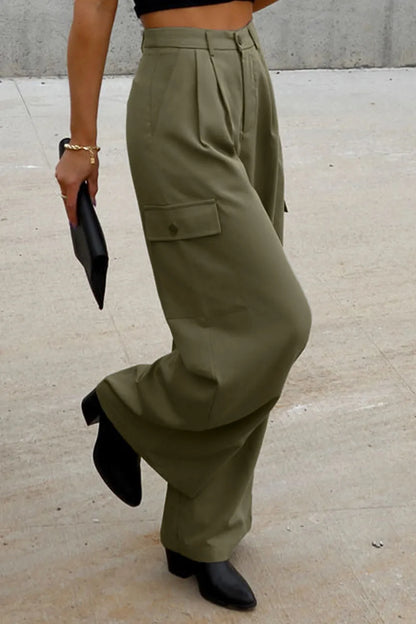 Ruched Wide Leg Pants with Pockets - Premium Bottoms from Trendsi - Just $50! Shop now at Handbags Specialist Headquarter