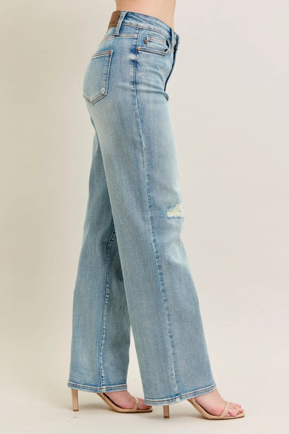Judy Blue Full Size Hw Destroy & Knee Patch Straight Jeans Plus Size - Premium Women / Jeans & Denim from Trendsi - Just $71.99! Shop now at Handbags Specialist Headquarter