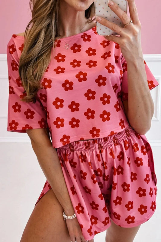 Floral Cropped Tee and Shorts Lounge Set - Premium Sleepwear from Trendsi - Just $25.99! Shop now at Handbags Specialist Headquarter