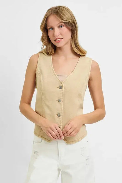 RISEN Plus Size V Neck Button Down Vest.