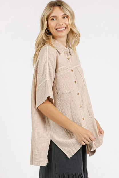Mittoshop Mineral Wash Gauze Oversized Short Sleeve Shirt - Premium Women / Jeans & Denim from Trendsi - Just $50.74! Shop now at Handbags Specialist Headquarter