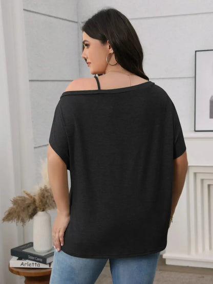 Plus Size Asymmetrical Neck Short Sleeve T-Shirt.