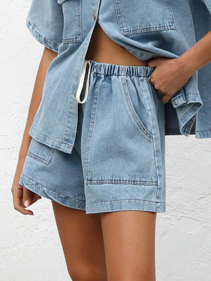 Elastic Waist Denim Shorts - Premium Women / Jeans & Denim from Trendsi - Just $25.78! Shop now at Handbags Specialist Headquarter