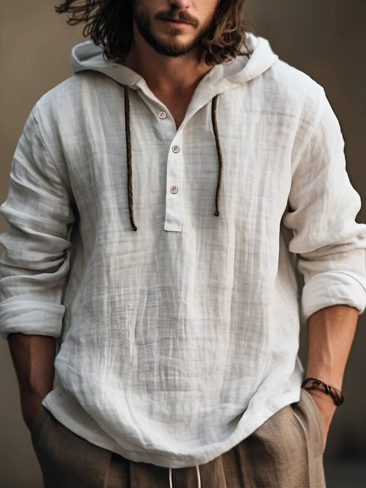Men's Full Size Half Button Long Sleeve Hoodie - Premium Men's Sweatshirts from Trendsi - Just $28.54! Shop now at Handbags Specialist Headquarter