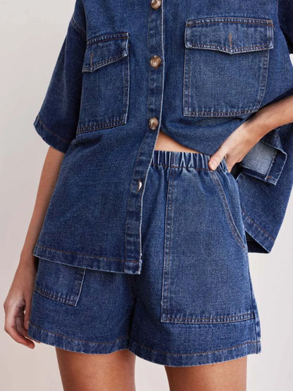 Elastic Waist Denim Shorts - Premium Women / Jeans & Denim from Trendsi - Just $25.78! Shop now at Handbags Specialist Headquarter