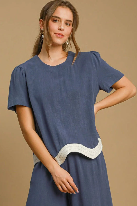 Umgee Full Size Linen Blend Scalloped Hem Top Plus Size - Premium Men's Shirts from Trendsi - Just $41.06! Shop now at Handbags Specialist Headquarter