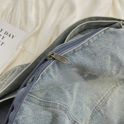Adjustable Strap Denim Tote Bag - Premium Tote Bag from Trendsi - Just $36.99! Shop now at Handbags Specialist Headquarter