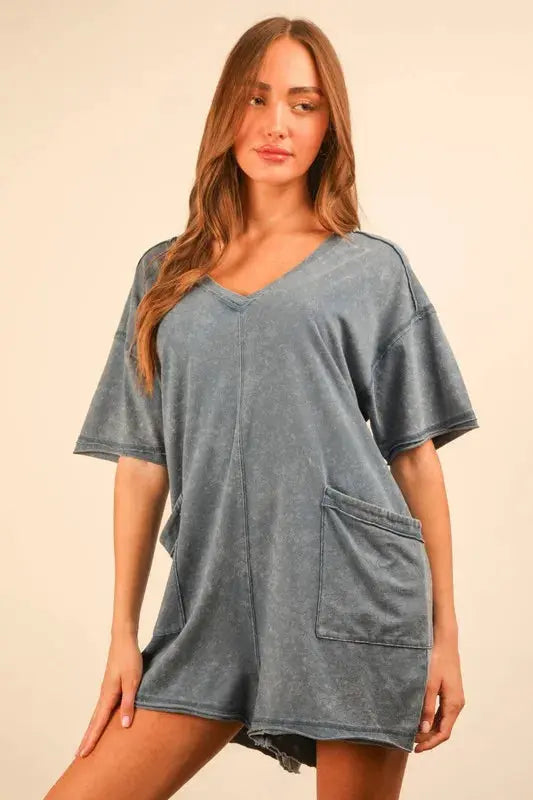 VERY J Plus Size Mineral Washed Casual Knit Romper - Premium Women Plus Size from Trendsi - Just $36.66! Shop now at Handbags Specialist Headquarter