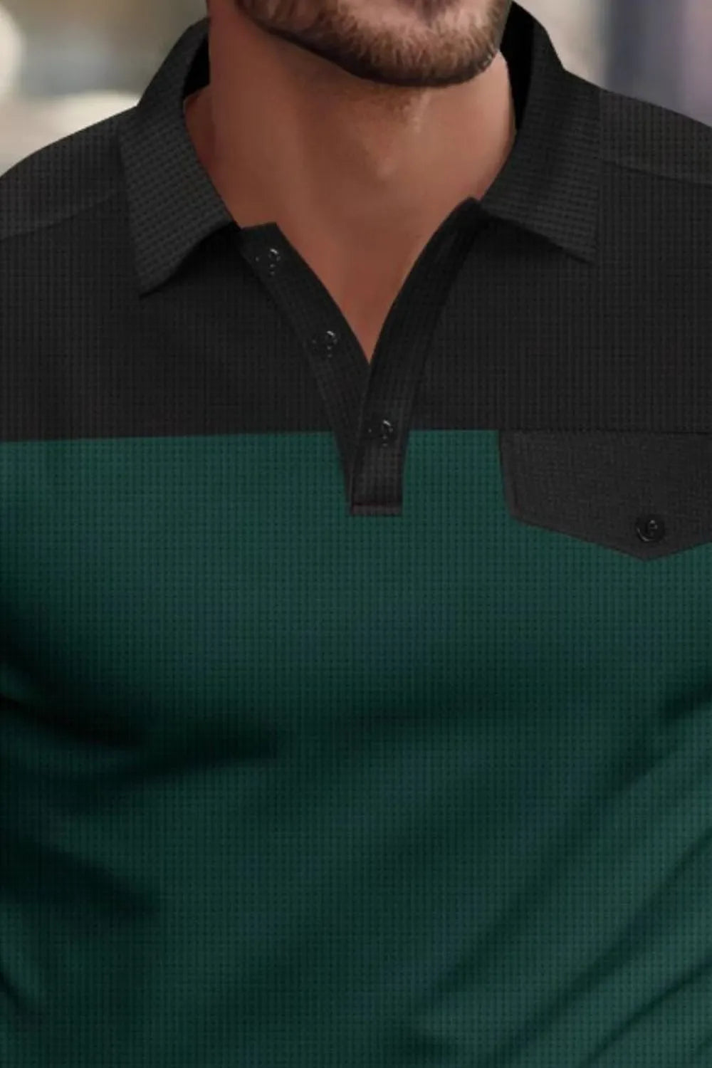 Men's Full Size Waffle-Knit Collared Contrast Polo Plus Size - Premium Men's Shirts from Trendsi - Just $34.40! Shop now at Handbags Specialist Headquarter