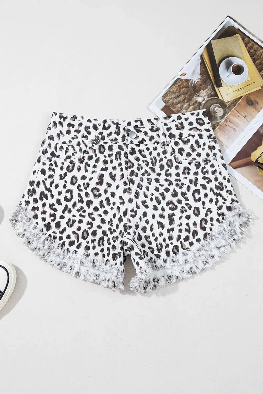 Leopard Frayed Hem Denim Shorts - Premium Women / Jeans & Denim from Trendsi - Just $33! Shop now at Handbags Specialist Headquarter