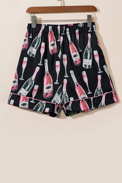 Champagne Print Short Sleeve Top and Shorts Set - Premium Sleepwear from Trendsi - Just $56.99! Shop now at Handbags Specialist Headquarter