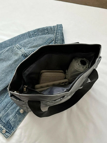 Solid Color Tote Bag with Side Pockets.