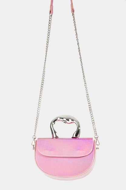 Fame Glossy Semi Circle Top Handle Bag - Premium Tote Bag from Trendsi - Just $41.99! Shop now at Handbags Specialist Headquarter