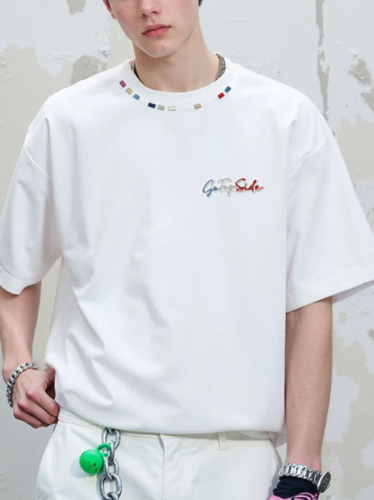 Men's Plus Size Embroidered Round Neck Half Sleeve T-Shirt - Premium Men's T Shirt from Trendsi - Just $29.64! Shop now at Handbags Specialist Headquarter