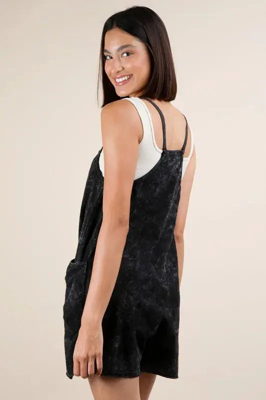 VERY J Plus Size Mineral Washed Sleeveless Knit Romper.
