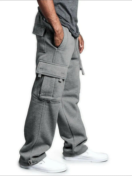 Men's Plus Size Drawstring Pants with Cargo Pockets.