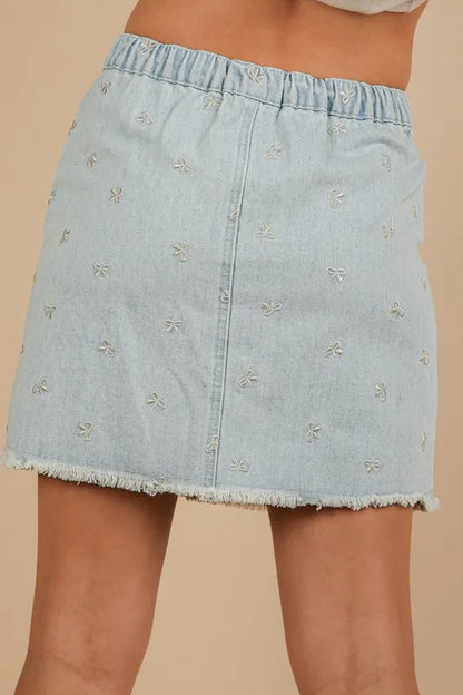 VERY J Bow Printed Casual Denim Mini Skirt - Premium Women / Jeans & Denim from Trendsi - Just $38.88! Shop now at Handbags Specialist Headquarter