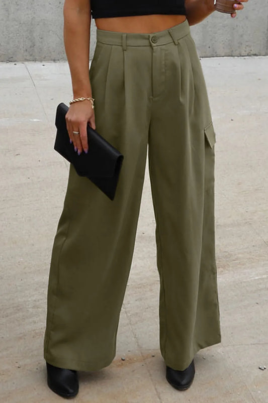Ruched Wide Leg Pants with Pockets - Premium Bottoms from Trendsi - Just $50! Shop now at Handbags Specialist Headquarter