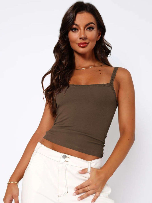 Lace Trim Straight Neck Cami - Premium Women / Tops from Trendsi - Just $20! Shop now at Handbags Specialist Headquarter