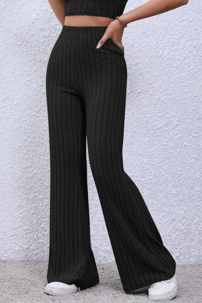 Basic Bae Full Size Ribbed High Waist Flare Pants - Premium Women Pants from Trendsi - Just $10.99! Shop now at Handbags Specialist Headquarter