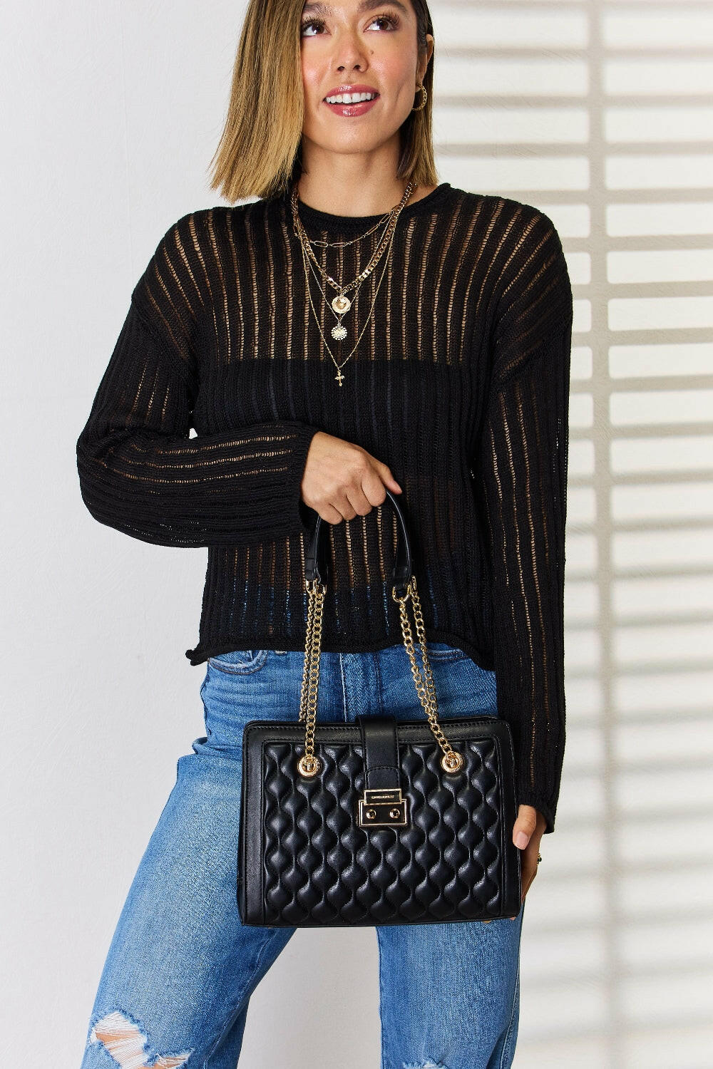 David Jones Quilted PU Leather Handbag.