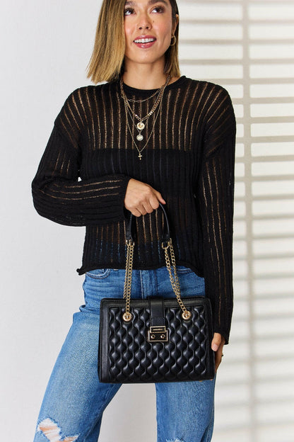 David Jones Quilted PU Leather Handbag.