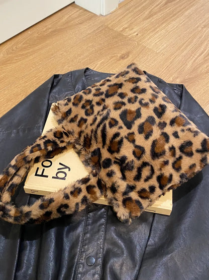 Leopard Fluff Handbag with Zip - Premium handbags from Trendsi - Just $14.99! Shop now at Handbags Specialist Headquarter