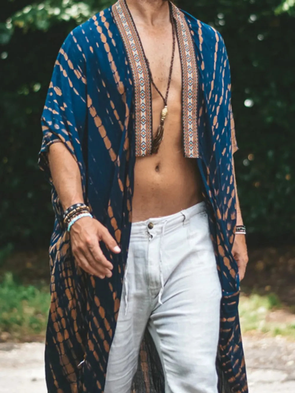 Men's Plus Size Printed Open Front Cover-Up - Premium Men's T Shirt from Trendsi - Just $27.40! Shop now at Handbags Specialist Headquarter