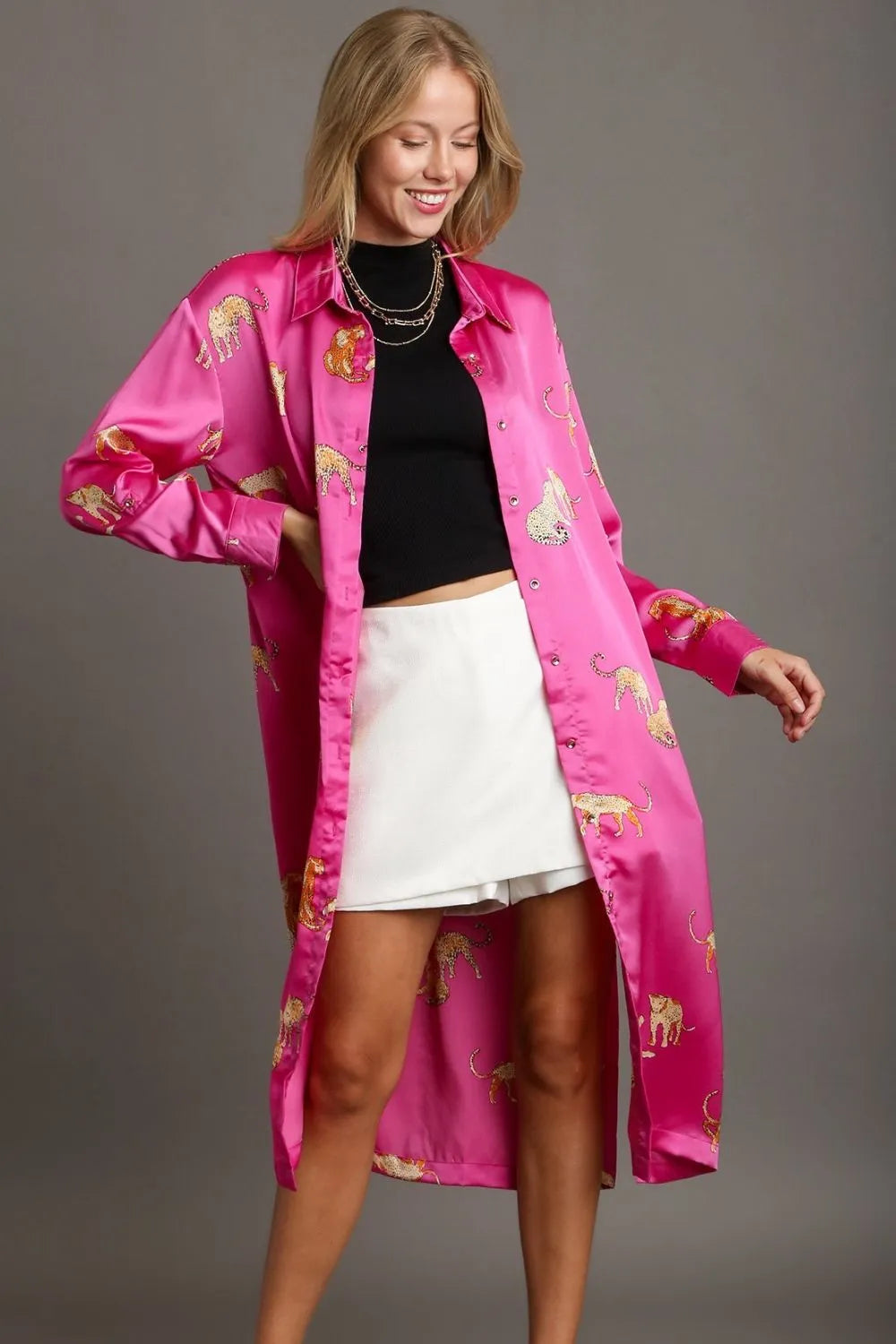 Umgee Full Size Animal Print Button Down Midi Shirt Dress Plus Size - Premium Dresses from Trendsi - Just $37.99! Shop now at Handbags Specialist Headquarter