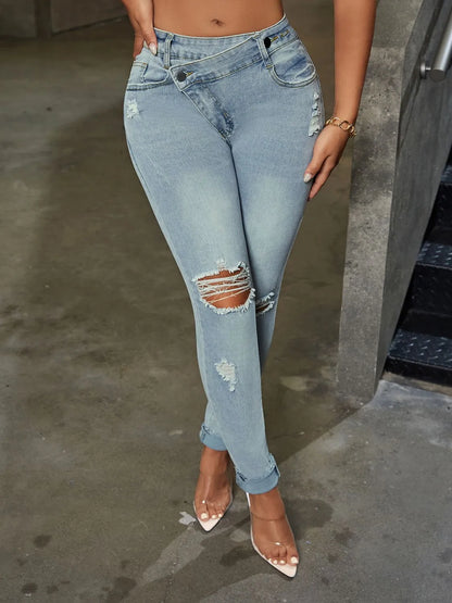 Distressed Skinny Jeans - Premium Women / Jeans & Denim from Trendsi - Just $36.62! Shop now at Handbags Specialist Headquarter