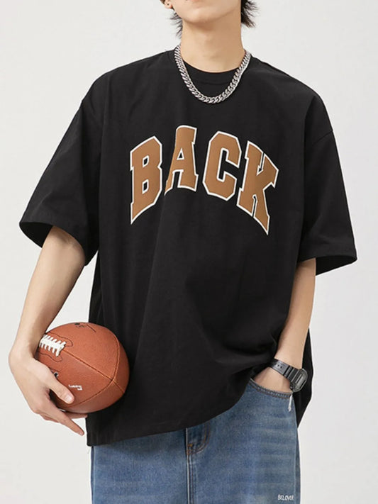 Men's Plus Size Letter Round Neck Half Sleeve T-Shirt - Premium Men's T Shirt from Trendsi - Just $28.76! Shop now at Handbags Specialist Headquarter