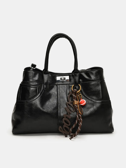 PU Leather Handbag with Pendant - Premium Tote Bag from Trendsi - Just $40.99! Shop now at Handbags Specialist Headquarter