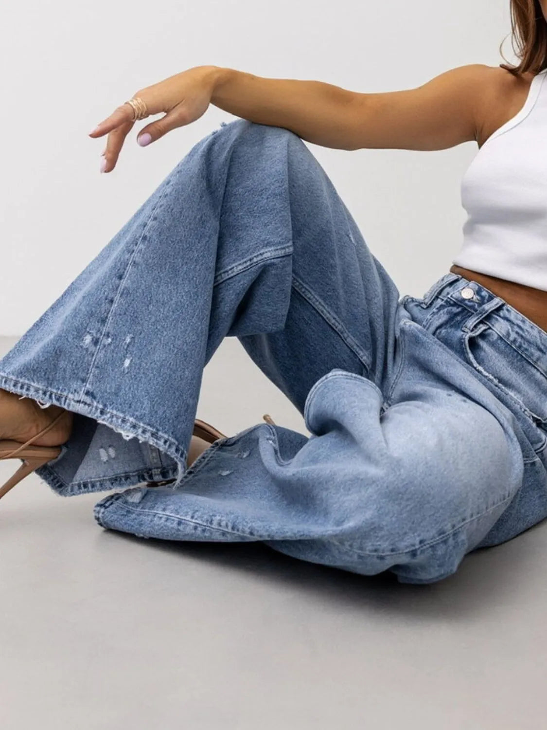 Distressed Wide Leg Jeans - Premium Women / Jeans & Denim from Trendsi - Just $35.10! Shop now at Handbags Specialist Headquarter