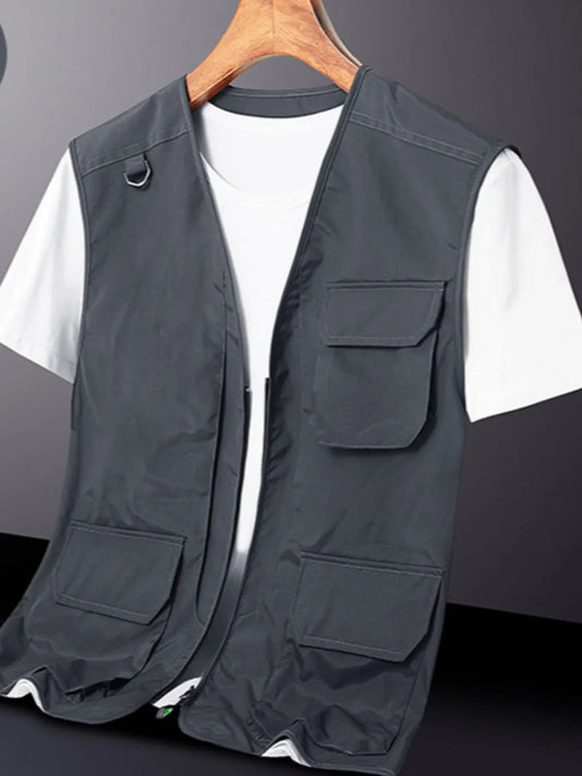 Men's Plus Size Zip Up V-Neck Vest - Premium  from Trendsi - Just $47.88! Shop now at Handbags Specialist Headquarter