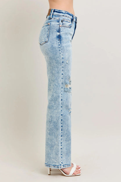 Judy Blue Full Size Hw Mineral Wash Destroy 90's Straight Jeans Plus Size - Premium Women / Jeans & Denim from Trendsi - Just $69.99! Shop now at Handbags Specialist Headquarter