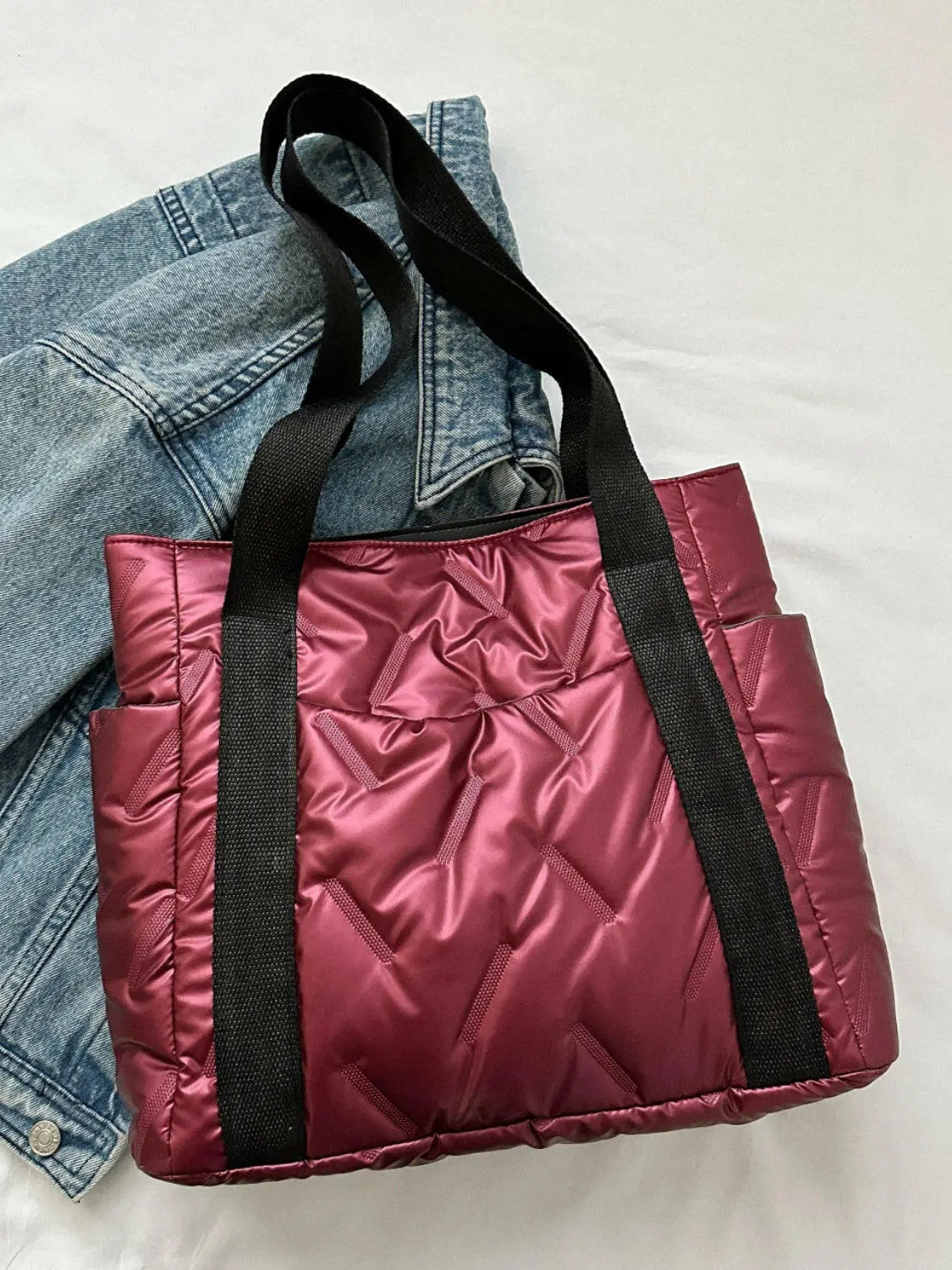 Solid Color Tote Bag with Side Pockets.