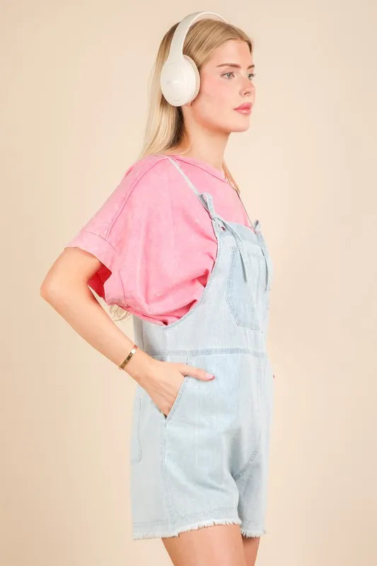 VERY J Mineral Washed Denim Casual Romper - Premium Women / Jeans & Denim from Trendsi - Just $40! Shop now at Handbags Specialist Headquarter
