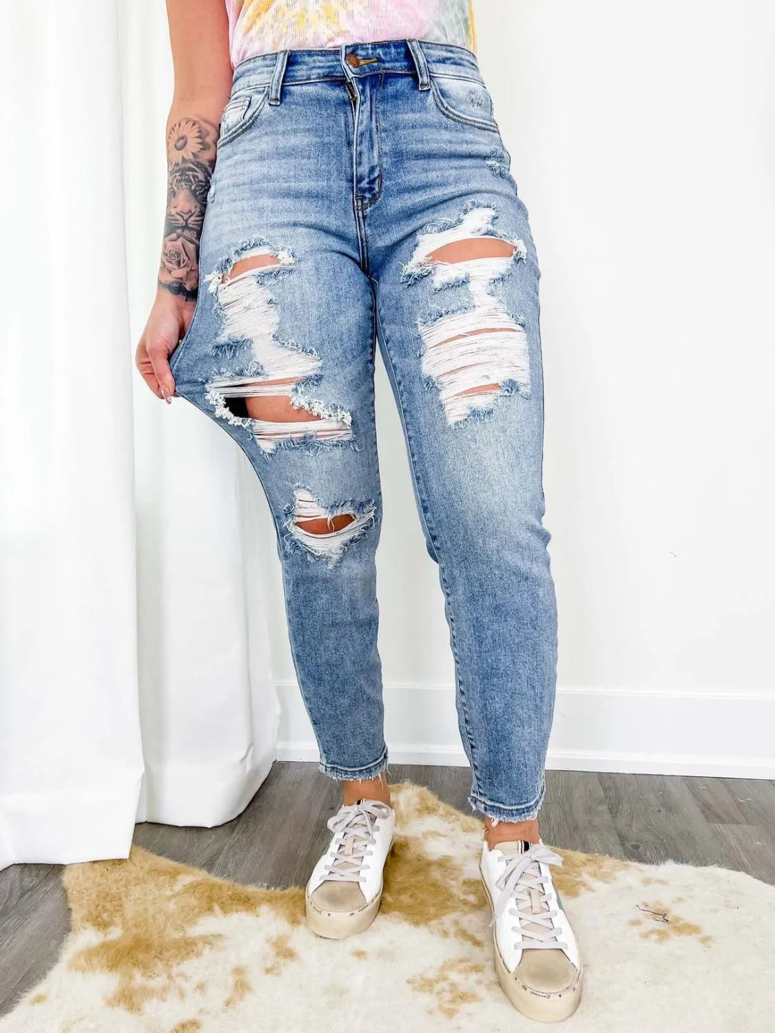 Distressed Skinny Jeans - Premium Women / Jeans & Denim from Trendsi - Just $32.10! Shop now at Handbags Specialist Headquarter