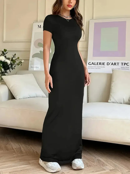 Short Sleeve Maxi Tee Dress - Premium Maxi Dress from Trendsi - Just $29.99! Shop now at Handbags Specialist Headquarter