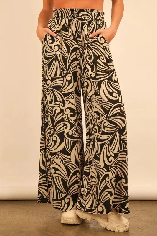 VERY J Plus Size Printed Wide Leg Pants.