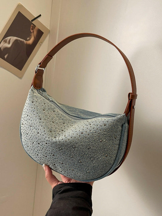 Rhinestone Denim Shoulder Bag.
