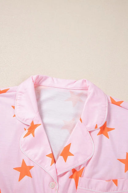 Star Print Short Sleeve Shirt and Shorts Set - Premium Sleepwear from Trendsi - Just $58.99! Shop now at Handbags Specialist Headquarter