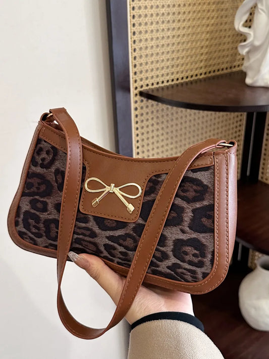 Bow Leopard PU Leather Handbag - Premium handbags from Trendsi - Just $18.99! Shop now at Handbags Specialist Headquarter