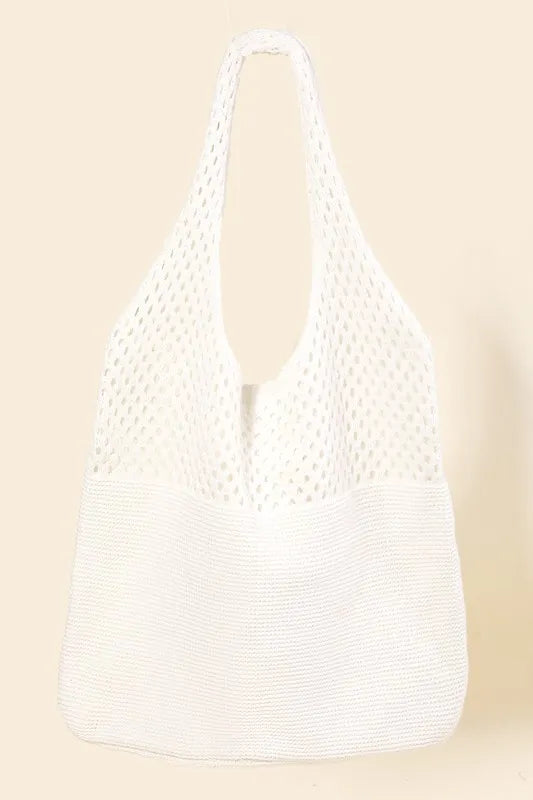 Fame Half Pointelle Knit Tote Bag - Premium Tote Bag from Trendsi - Just $27.99! Shop now at Handbags Specialist Headquarter