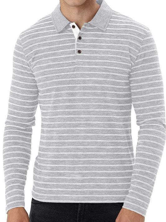 Men's Striped Long Sleeve Polo Shirt - Premium Men's Polo shirt from Trendsi - Just $37.10! Shop now at Handbags Specialist Headquarter