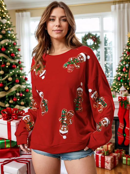 Sequin Gingerbread Man Long Sleeve Sweatshirt - Premium Men's Sweatshirts from Trendsi - Just $49.72! Shop now at Handbags Specialist Headquarter